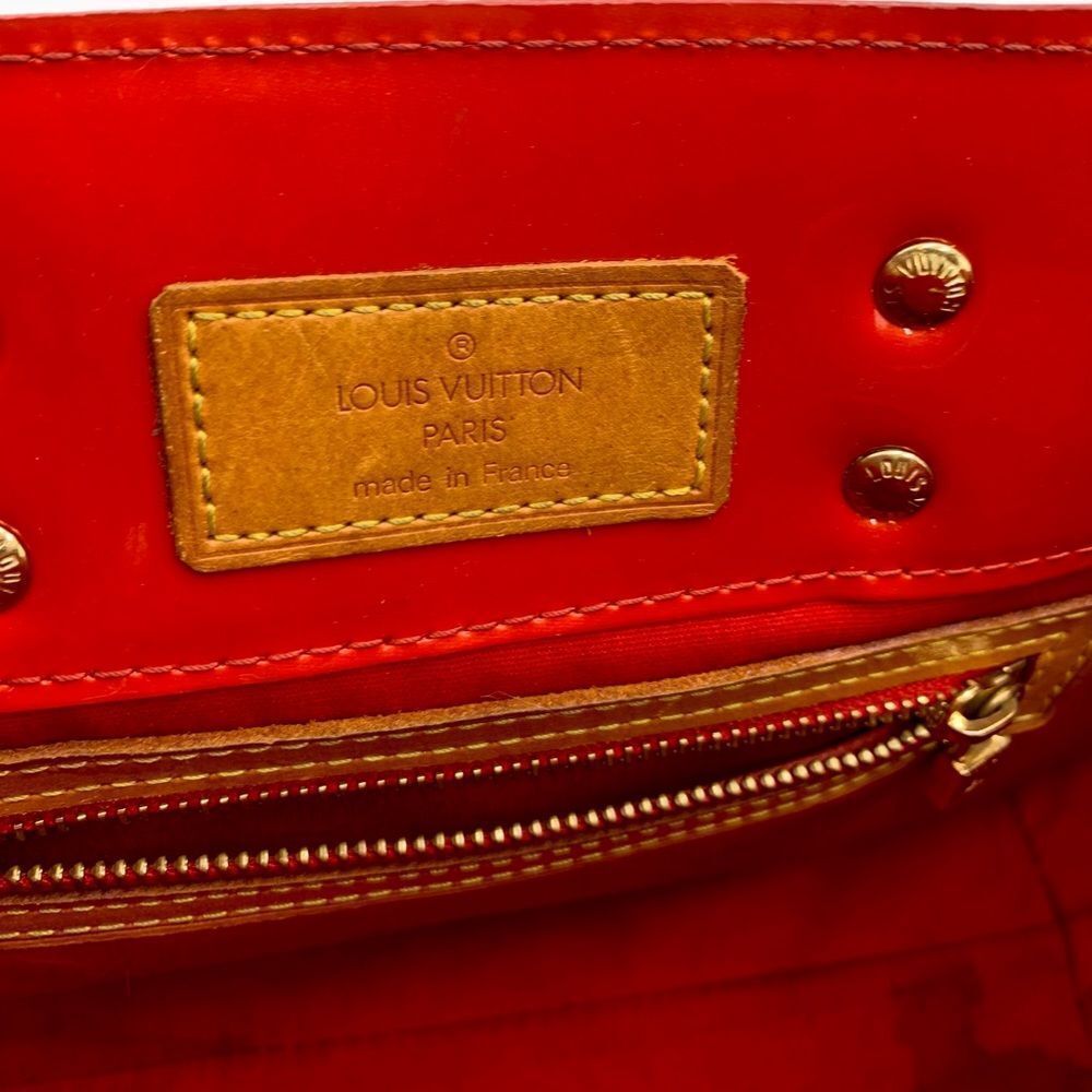 Auth Louis Vuitton Mini Red LV Monogram Vernis Tote Vachetta Leather Handles - Picture 13 of 14